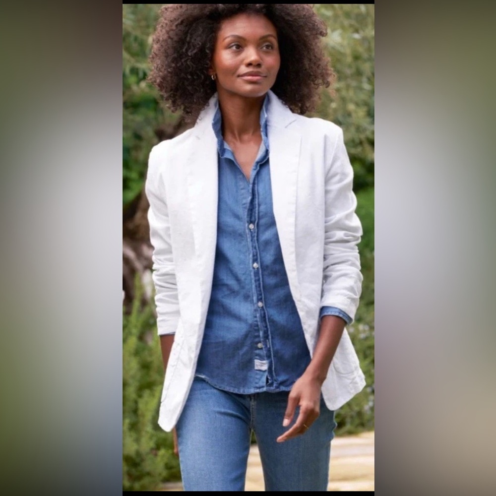 Frank & Eileen Women’s Dublin Open Front Blazer USA Made Cotton Flax White M
